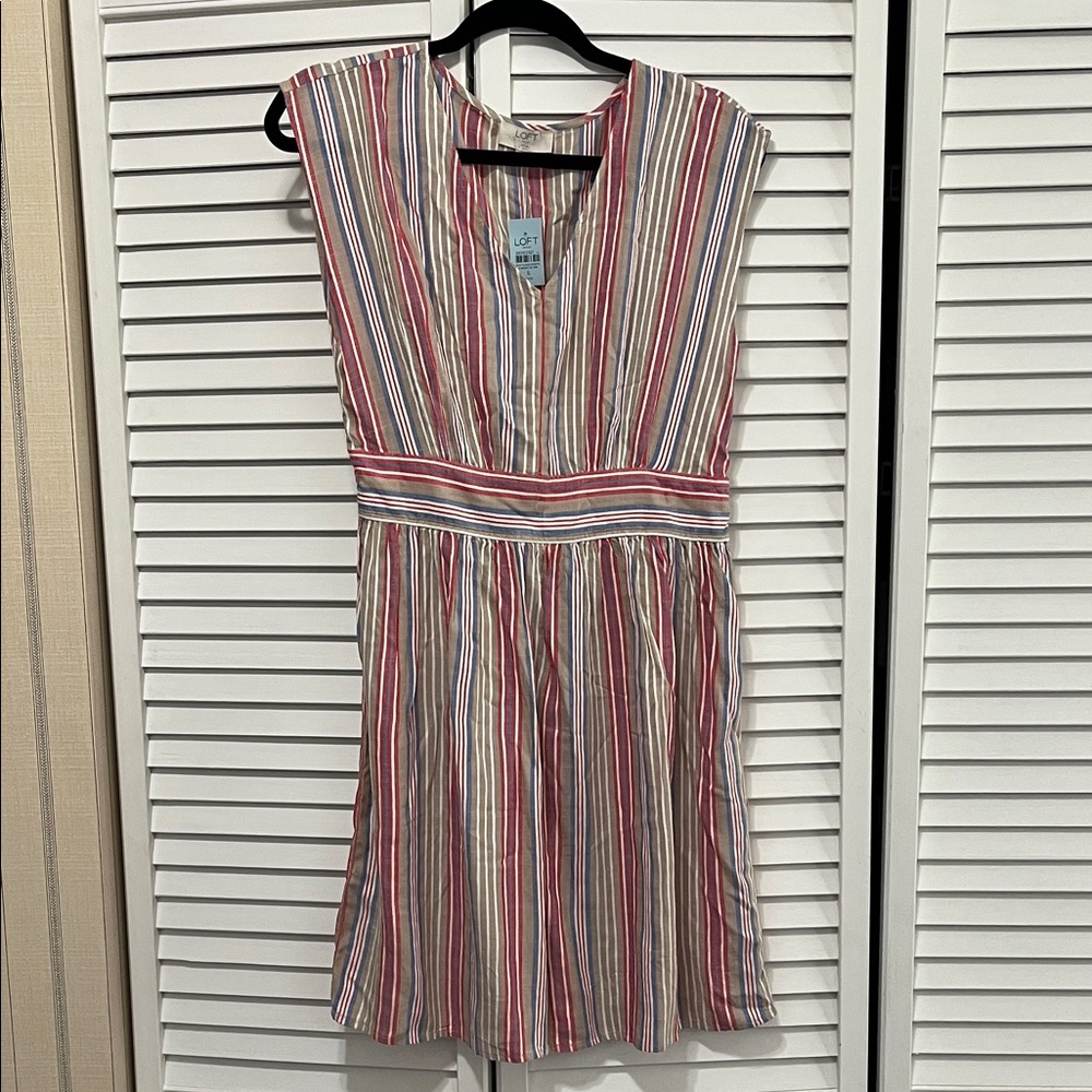 LOFT Striped Mini Dress in Red, Blue, Cream